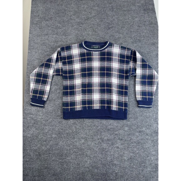 Hunt Club Other - Vintage Hunt Club XL Blue Plaid Cotton Tight-Knit Crew Neck Long Sleeve Sweater